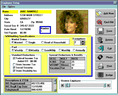 Employee Setup Screen